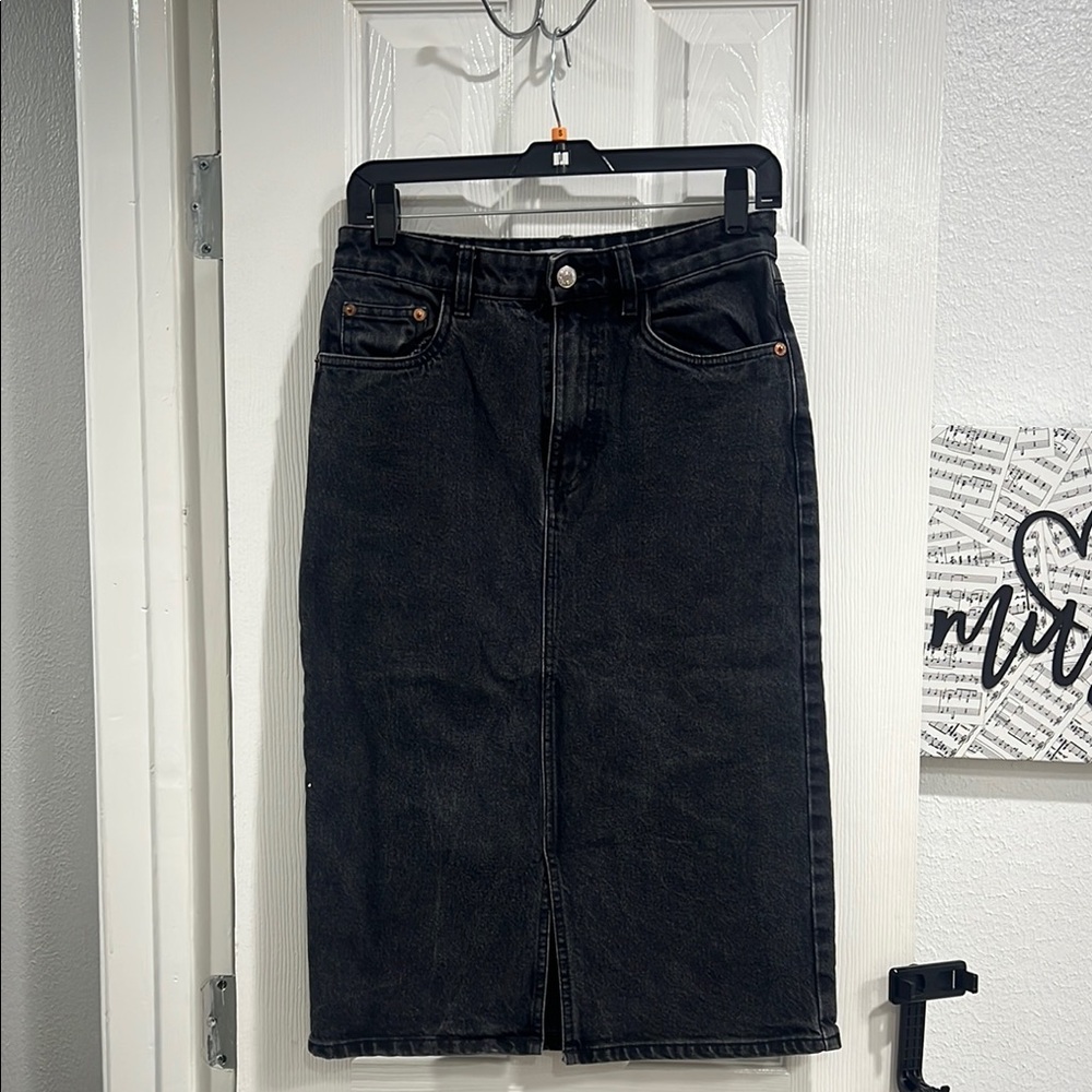 Zara Charcoal Denim Midi Skirt